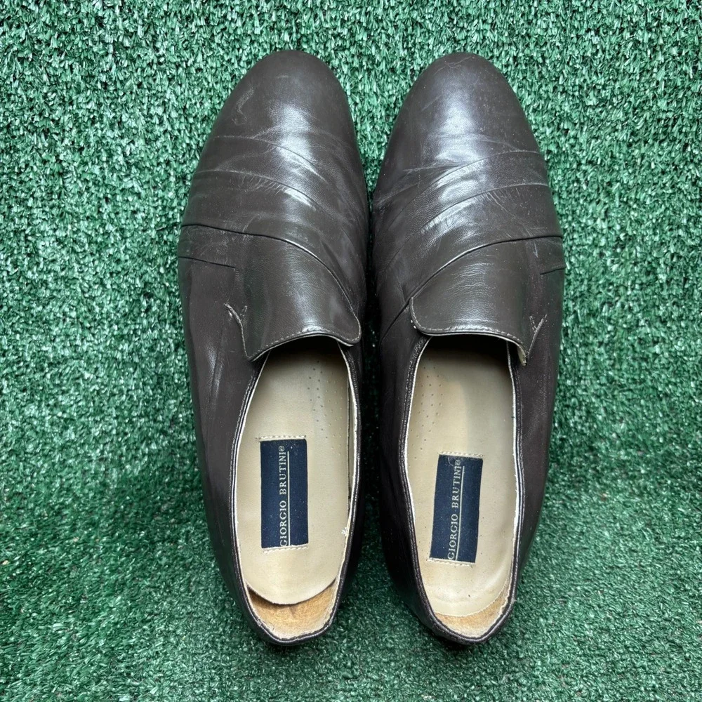 Giorgio Brutini Leather Pleated Slip On Dress Loafer Brown Mens Sz 11.5 EEE Wide